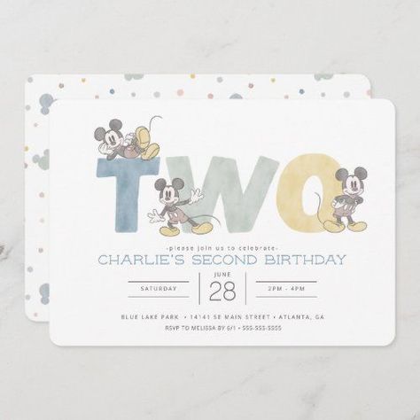 Mickey Mouse Watercolor, Mouse Watercolor, Mickey Invitations, Twodles Birthday, Mickey Mouse Birthday Invitations, Mickey Mouse Invitation, Disneyland Birthday, 2nd Birthday Boys, Mickey Mouse Birthday Party