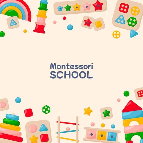 Toy Graphic Design, Montessori Illustration, Daycare Logo Design, Toys Illustration, Daycare Logo, School Illustration, School Materials, Kids Vector, Montessori School