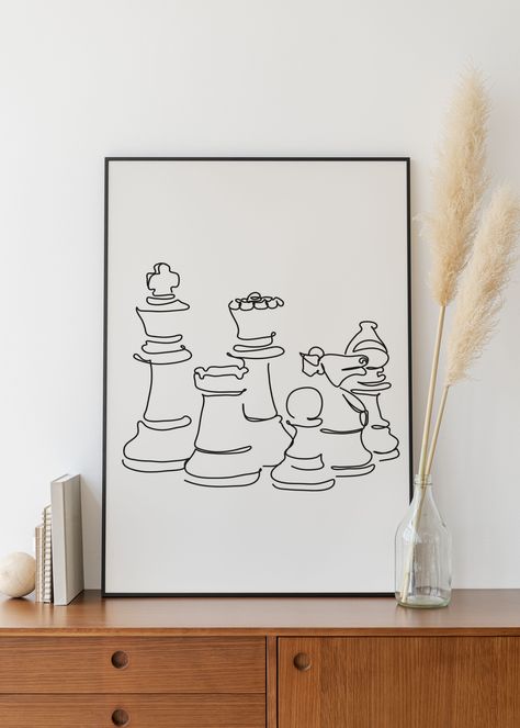 Chess Line Art, Chess Wall Art, Board Game Printable, Chess Art, Line Art Digital, Drawing Poster, Game Printable, Sports Prints, Online Printing Services