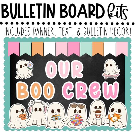 Get into the Spooky season this October with our Halloween bulletin board kits. #theprettylittleclassroom #bulletinboards #bulletinboard #halloweenclassroom #halloweenclass #classroomdecor #halloweenbulletinboard Autumn Classroom, Halloween Bulletin Boards, Halloween Classroom, Boo Crew, Halloween Fall, Office School, Bulletin Boards, Bulletin Board, Classroom Decor