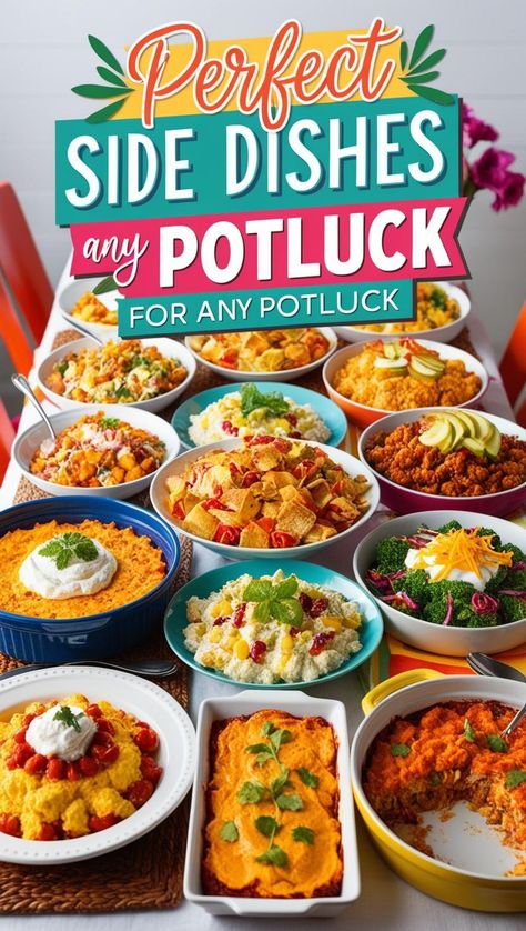 Bring the best to the table with these perfect potluck side dishes! From classic favorites to unique recipes, these side dishes are sure to impress. Easy to make, delicious, and crowd-approved, these sides are perfect for any potluck or gathering! #PotluckSideDishes #PerfectSides #EasyRecipes #CrowdPleasers #PartyFood #MustMakeSides #FlavorfulSideDishes #PotluckReady #EasyPotluckIdeas #SideDishFavorites #BestPotluckDishes #SharingIsCaring #SimpleAndDelicious #PotluckPerfection Super Simple Side Dishes, Side Dishes To Bring To A Party, Sides For A Party, Sides For Picky Eaters, Tailgate Side Dishes, Easy Sides For A Crowd, Sweet Side Dishes, Potluck Side Dishes Crowd Pleasers, Pot Luck Side Dishes