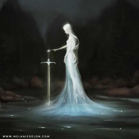 Lady of the lake, by Melanie Delon Roi Arthur, Lady Of The Lake, 다크 판타지, Arte Fantasy, Ethereal Art, Book Inspiration, Dark Fantasy Art, Fantasy World, Mythical Creatures