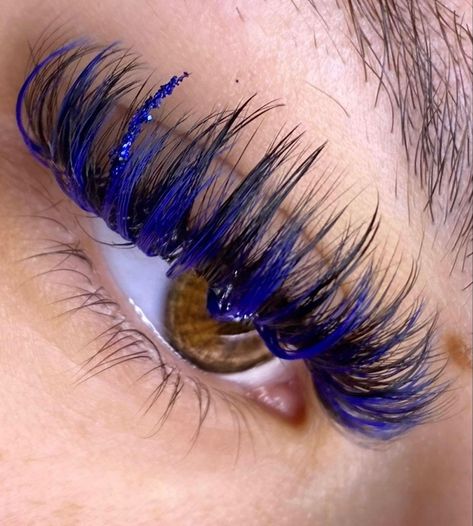 Blue Glitter Lash Extensions, Colour Lash Extensions, Colour Eyelash Extensions, Eyelash Extensions Styles With Color, Blue Eyelash Extensions, Blue Lash Extensions, Coloured Lash Extensions, Colored Lash Extensions, Glitter Lashes