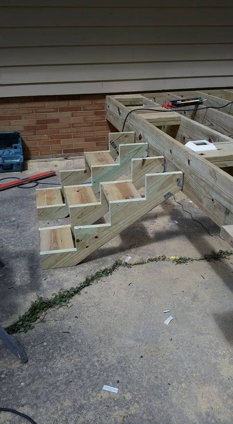 Install Steps. How To Make Steps For A Deck, Cascading Steps Deck, How To Build Box Steps For Deck, Diy Wooden Steps For Rv, How To Build Composite Deck Stairs, Porch Remodel, Summer 2015, Railing, Porch