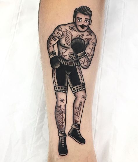 Traditional Boxer Tattoo, Boxer Tattoo, Boxing Tattoos, Black Ink Art, Traditional Flash, Greek Tattoos, B Tattoo, American Traditional Tattoo, Old School Tattoo