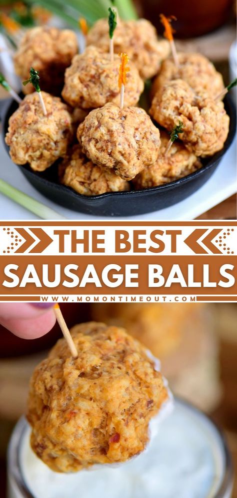 These are the Best Sausage Balls for your New Year's Eve appetizer! They are so easy to make and so delicius especially when dipped in ranch, bbq sauce, or marinara! Save this New Year's Eve finger… More Sausage Balls Recipe Without Bisquick, Best Sausage Balls, Sausage Ball, Sausage Cheese Balls, Sausage Appetizers, Sausage Balls Recipe, Spicy Italian Sausage, New Year's Eve Appetizers, Ball Recipes