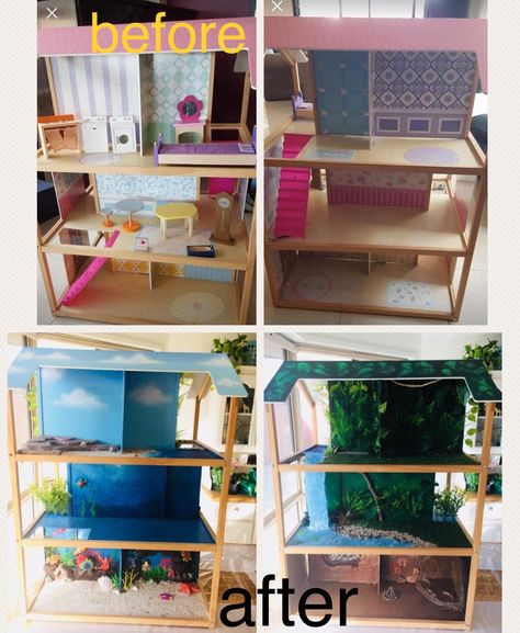 animal play house dollhouse reno upcycle diy revamp jungle house dinosaurs and sea life Diy Dinosaur Doll House, Dinosaur House Diy, Dino Dollhouse, Dinosaur Dollhouse, Dinosaur Doll House, Daycare Center Ideas, Doll House For Boys, Daycare Decor, Jungle House