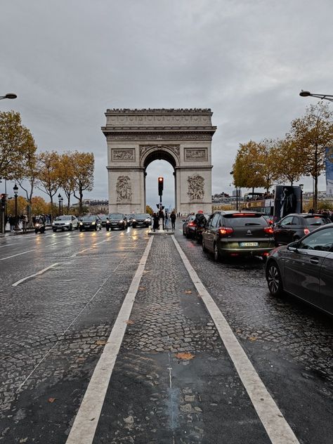 Arc de Triomphe under the thick Paris clouds on a rainy day in November Paris November Aesthetic, Paris In November, Manifest 2024, Rainy Paris, Paris November, Paris Streets, Travel Paris, Parisian Aesthetic, Paris Vibes