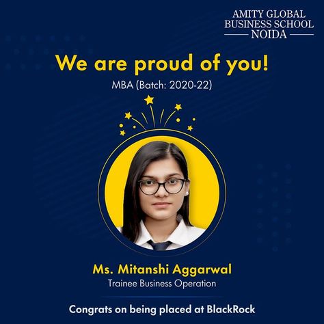 Shout-out to our #AGBSNoida Students, for getting through and securing their place with #BlackRock. Make us proud! #AmityGlobalBusinessSchool #Placements #Offerings #Students #Jobs #AGBS #ApplyNow #AdmissionsOpen #ApplyOnline Placement Poster, Flag Pic, Student Posters, Instagram Grid Design, School Brochure, Admissions Poster, Psd Website, Digital Advertising Design, Education Poster Design