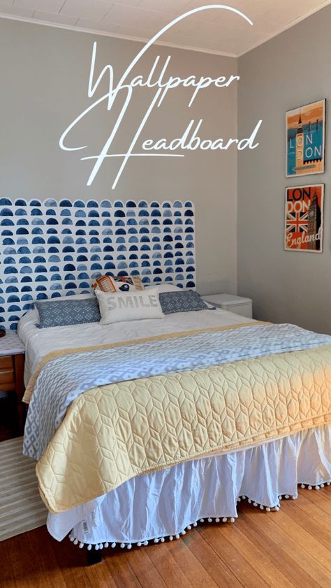 How to Create a Wallpaper Headboard | REHAB DORKS Wallpaper As Headboard, Peel And Stick Wallpaper Headboard, Peel And Stick Headboard, Wallpaper Headboard Ideas, Diy King Size Headboard, Diy Wallpaper Headboard, Wallpaper Headboard, Clever Closet, Faux Headboard