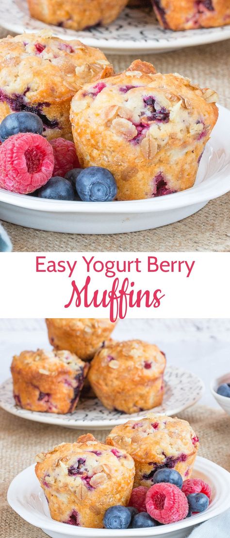 Delicious easy berry muffins are simple to make from scratch with yogurt and berries from the freezer. This healthy recipe will become a breakfast favourite; they're packed with antioxidants from the berries. Breakfast Muffins Healthy, Berry Muffin Recipe, Mixed Berry Muffins, Fruit Muffins, Berry Yogurt, Muffins Healthy, Yogurt Muffins, Healthy Breakfast Muffins, Make From Scratch