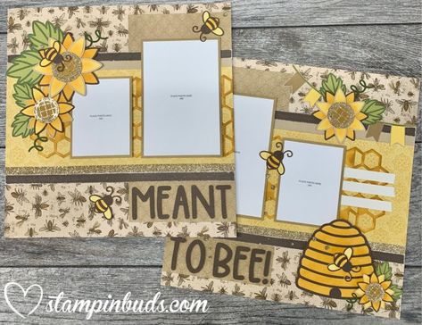 Bee Scrapbook Ideas, Bee Scrapbook Layout, Sunflower Scrapbook Layouts, Garden Scrapbook Layouts, Sunflower Scrapbook, Friendship Scrapbook, Walk Challenge, Bee Scrapbook, Bee Paper