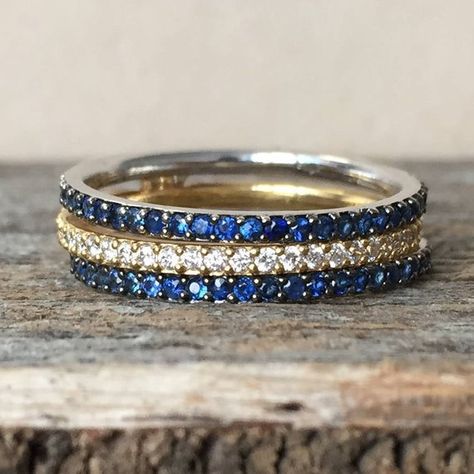 Sapphire Diamond Rings, Unique Diamond Ring, Stacked Diamond Bands, Rings Sapphire, Blue Sapphire Diamond Ring, Eternity Wedding Ring, Hand Rings, Diamond Wedding Rings Sets, Sapphire Band