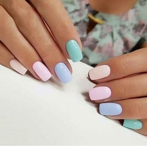 Multicolored Nails, Chic Nail Art, Pastel Nails Designs, Solid Color Nails, Colorful Nails, Nail Art Wedding, Short Acrylic Nails Designs, Short Nail Designs, Feel Happy