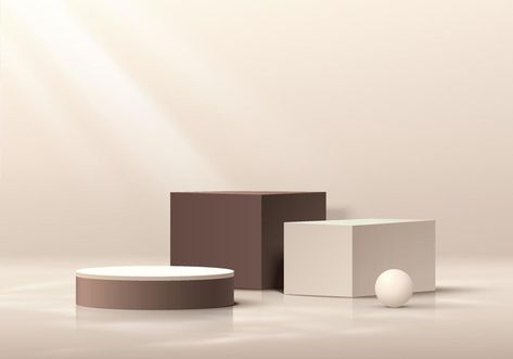 Realistic cream cube and brown cylinder pedestal podium set in abstract 3D background. Minimal wall scene for mockup products stage for showcase, Promotion display. Vector geometric forms design. Cylinder Pedestal, Promotion Display, Background Minimal, Minimal Wall, Geometric Forms, Poster Background Design, 3d Background, Poster Background, Geometric Form