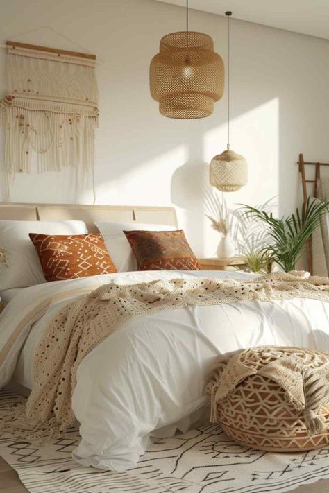 bedrooms scandiboho How To Act, Bohemian Bedroom Decor, Redecorate Bedroom, Boho Room, Tiny Bedroom, In The Bedroom, Room Makeover Bedroom, Rustic Bedroom, Cozy Room