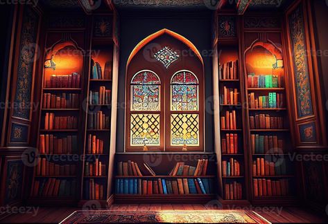 Generative AI illustration of islamic library books, wallpaper, bright, attractive, love for books Islamic Library, Beautiful Moon Pictures, Books Wallpaper, Wallpaper Bright, Ali Raza, Islamic Background, Agency Website, Book Wallpaper, Moon Pictures