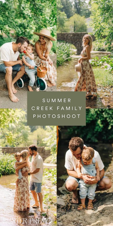 Family Creek Photos Outfits, Family Photo Shoot Summer, End Of Summer Photoshoot Family, Water Family Photos, End Of Summer Photoshoot, River Family Pictures, Fall Creek Family Pictures, River Family Photos, Summer Family Photo Ideas