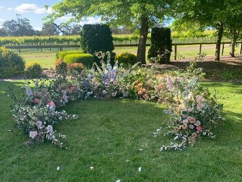 Alternative To Arch Wedding, Ground Arbour Wedding, Minimal Wedding Arch Flowers, Alternative Wedding Arbour, Alternative Arches For Wedding, Garden Party Wedding Arbor, Alternatives To Wedding Arch, Arch Alternative Wedding, Wedding Arbor Alternative