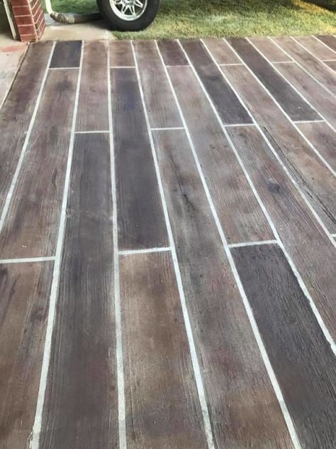 Concrete Wood Floor, Outdoor Concrete Stain, Patio Floors, Paint Concrete Patio, Stencil Concrete, Concrete Patio Makeover, Concrete Stain, Painted Concrete Floors, Concrete Overlay