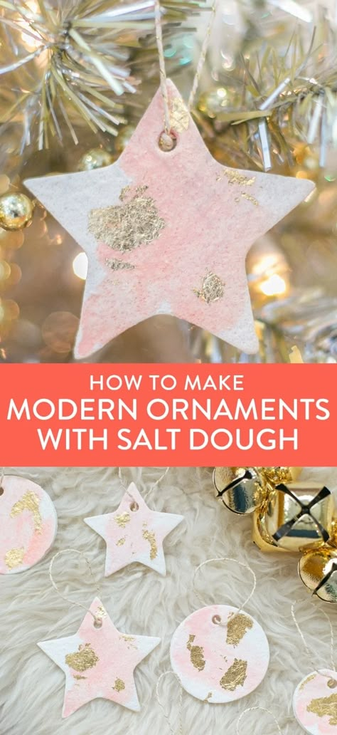 Salt dough ornaments are such a fun holiday project idea to do with friends or kids! Follow this easy recipe to make your own, and try our secret trick for how to whiten your salt dough. Then create modern DIY Christmas ornaments that are perfect for teacher gifts, neighbor gifts, and lots more. Easy Salt Dough Ornaments, Diy Christmas Easy, Diy Projects Christmas, Salt Dough Christmas Ornaments, Christmas Diy Projects, Salt Dough Ornaments, Dough Ornaments, Food Ornaments, Homemade Holiday