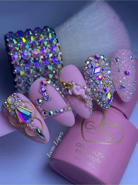 50+ Summer Nail Art Ideas  2024 Cristal Nails Design, Gem Patterns Nails, Luxury Nails Design Rhinestones, Nails With Bling Rhinestones, Bling Placement On Nails, Nail Rhinestone Design Ideas, Nails Cristales, Gem Placement On Nails, 4d Nail Art