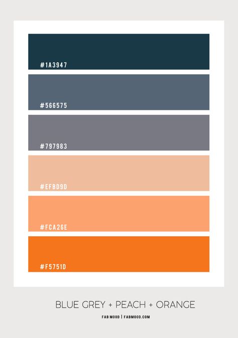 Dark Blue, Peach and Orange Color Scheme – Color Palette #56 Blue Grey Orange Color Scheme, Orange And Grey Color Palette, Color Palette Orange And Blue, Blue Orange Gray Color Palette, Grey And Orange Colour Palette, Grey Orange Color Palette, Orange Grey Blue Palette, Color Palette Blues And Oranges, Blue Orange Color Palette