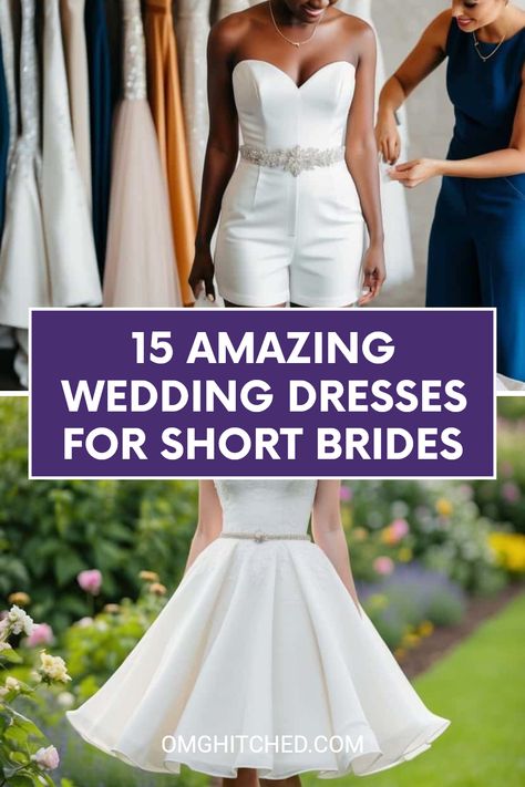 Are you a short bride searching for the perfect wedding dress? Look no further! Check out these 15 amazing wedding dress ideas designed just for you. From stylish cropped bridal jumpsuits to stunning empire waist gowns, there are plenty of options to help you shine on your special day. Don’t forget to consider floral lace details, flowing skirts, and fabulous accessories that enhance your unique beauty. Explore these awesome styles, save your favorites, and follow for more bridal inspiration. Your dream dress is waiting! Wedding Dresses For Shorter Brides, Wedding Dress For Tiny Bride, Wedding Dress For A Short Bride, Casual Chic Wedding Dress, Older Bride Wedding Dress Over 40 Classy, Wedding Dresses For Brides Over 50, Wedding Dress Short Bride, Wedding Gown For Petite Bride, Short Girl Wedding Dress