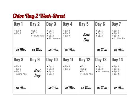 Chloe Ting 2 Week Shred Printable Calendar! Chloe Ting 2 Week Shred Schedule, Chloe Ting Shred Challenge, Chole Ting 2 Week Shred Results, Chloe Ting Challenge, Chloe Ting 2 Week Shred, Chloe Ting Workout, 2 Week Shred, Hybrid Workouts, Shred Workout