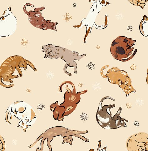 MUSE Wall Studio wallpaper Hand-Painted Sleeping Cats - Brown Cats Autumn Cozy Wallpaper, Fall Themed Wallpapers, Notion 2024, Grey Cat Wallpaper, Cat Illustration Cute, Thanksgiving Cat, Pet Packaging, Autumn Illustrations, Brown Cats