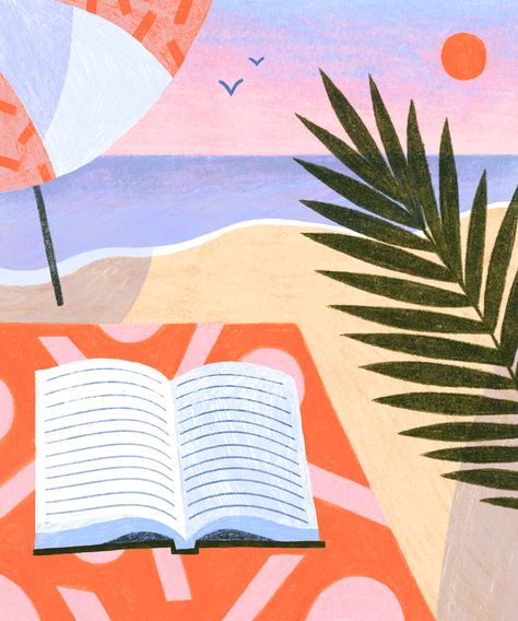 Two Books For Single Girls Everywhere+#refinery29 Sea Drawing, Baby Boy Newborn Photography, Library Posters, Beach Illustration, Book Background, Beach Books, Summer Illustration, Frog Design, Summer Books