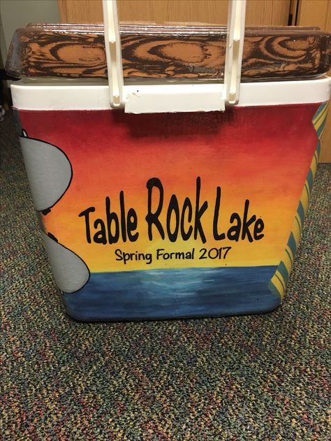 Sunset cooler for formal Lake Of The Ozarks Formal Cooler, Lake Formal Cooler, Lake Havasu Frat Cooler, Formal Coolers, Frat Formal, Formal Cooler Ideas, Formal Cooler, Theta Chi, Fraternity Coolers