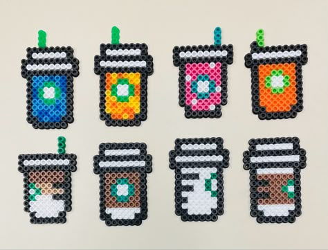 Starbucks Melty Beads, Starbucks Perler Beads, Melted Bead Crafts, Ironing Beads, Melt Beads Patterns, Easy Perler Bead Patterns, Pixel Beads, Pearl Beads Pattern, Easy Perler Beads Ideas