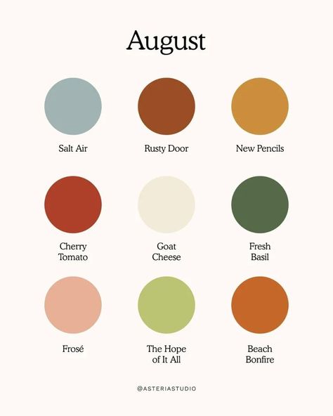 Hey how is it August!!!!! August Colour Palette, August Palette, August Color Palette, August Wedding Colors Palette, August Wedding Colors, August Aesthetic, Upstate Wedding, August Colors, Hex Color