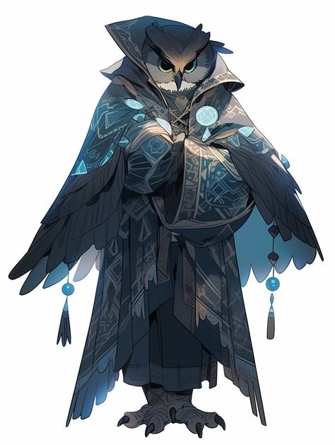 Humanoid Owl Concept Art, Awakened Owlbear, Owlin Dnd Warlock, Owlin Wizard 5e, Dnd Owlin Cleric, Dnd Aracokra, Owl Person Dnd, Owlin Character Art, Owlin Wizard