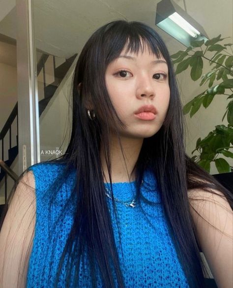 Microbangs Asian, Baby Bangs Long Hair Straight, Asian Micro Bangs, Baby Bangs Long Hair, Micro Bangs, Black Hair Dye, Baby Bangs, Bangs For Round Face, Hair Inspiration Long