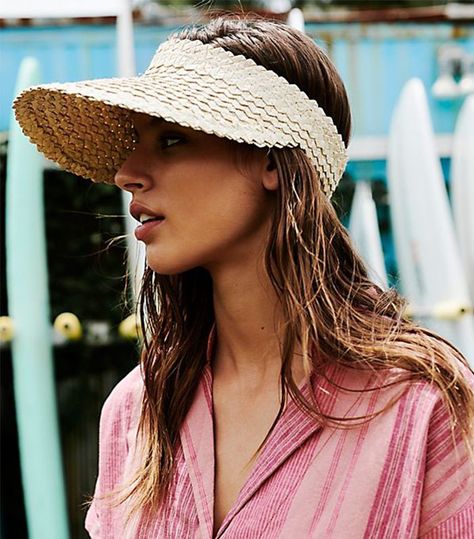 Beachgold Island Hopper Straw Visor Visor Outfit, Straw Hat Diy, Straw Hats Outfit, Floppy Hat Summer, Visor Hairstyles, Summer Visor, Diy Straw, Straw Boater Hat, Straw Visor