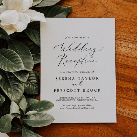 Reception Black And White, Reception Only Invitations, Elopement Party, White Weddings Reception, Marriage Reception, Evening Reception, Black Calligraphy, Classy Wedding Invitations, Wildflower Wedding Invitations