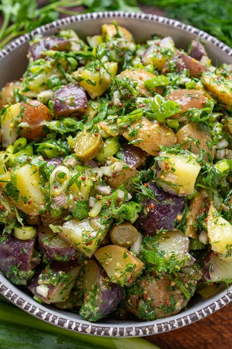 French Potato Salad French Potato Salad, French Potatoes, Summer Food, French Food, Salad Ingredients, Dijon Mustard, Mediterranean Diet, Green Onions, Soup And Salad