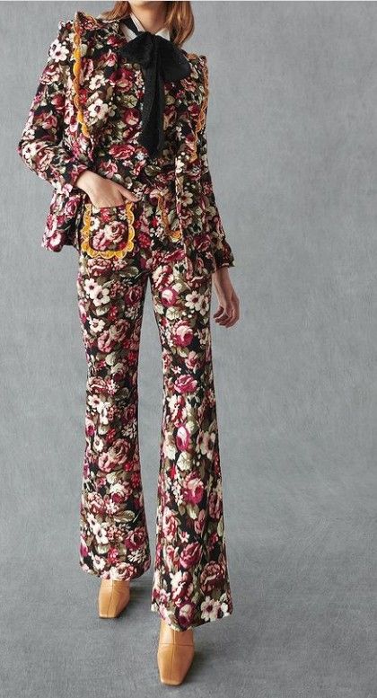 Womens Floral Suit, Floral Pantsuit, Patterned Suit, Brocade Suits, Study German, Glass Wear, Retro Suits, Prom Suit, Suit Ideas