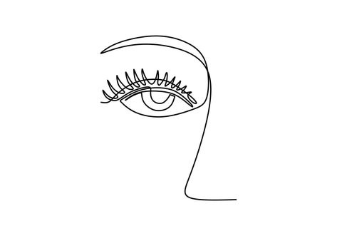 One continuous line drawing of woman eye minimalistic linear sketch. Lash Illustration, Makeup Illustration, Realistic Eye Drawing, Logo Face, Eye Sketch, Single Line Drawing, Lashes Logo, Simple Line Drawings, Continuous Line Drawing