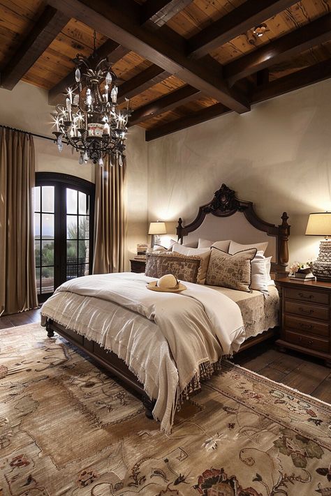 25 Sophisticated Modern Italian Bedroom Ideas for a Polished Look - H.M.G Hacienda Inspired Bedroom, Tuscan Guest Bedroom, Spanish Style Home Interior Master Bedrooms, Spanish Style Homes Bedroom, Spanish Modern Bedroom, Tuscan House Interior, Italian Style Bedroom, Hacienda Style Bedroom, Tuscany Bedroom