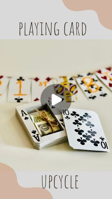 Amber | Sustainable Upcycles on Instagram: "Have any old damaged or missing playing cards? Here is a fun upcycle for you. I made this upcycled gift box for my nephews 21st birthday. He recently went to Las Vegas for the first time to celebrate, so I went with a 21 theme. Did you spot the 10 and Ace cards equal 21 in blackjack? And the $21 inside the box?  It doubles as a 3 in 1 gift - the money, the card box and the banner. It was fun to make and I’m happy to say my nephew really enjoyed it. Full instructions to make your own are on sustainablyamber.com   #upcycle #upcycled #creativereuse #reusedmaterials #creativeupcycling #playingcardart #playingcards #happy21stbirthday #birthdaygifts #ecofriendlygifts #diygifts" What To Do With Playing Cards, 21st Birthday Money Ideas, Crafts To Do With Playing Cards, Things To Make Out Of Playing Cards, Repurposed Playing Cards, Upcycle Playing Cards, Playing Card Upcycle, Ace Card, Upcycled Gifts