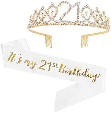 21st Birthday Sash, My 21st Birthday, Gold Sash, White Sash, Birthday Party Packs, Birthday Tiara, Birthday Sash, 21st Birthday Decorations, Happy 21st Birthday