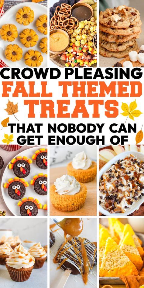 images of Fall Treats and Desserts For a Crowd Easy Fall Bake Sale Recipes, Simple Fall Snack Ideas, Fall Dessert Decorating Ideas, Easy Fall Snack Recipes, Fall Themed Party Food Ideas, Healthy Fall Party Snacks, Easy Fall Desserts For Party, Fall Desserts Easy For A Crowd, Fall Fest Desserts