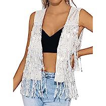 Rave Costume, Sequin Vest, Rave Costumes, Denim And Diamonds, Nashville Outfits, Fringe Vest, Vest Designs, Vest Fashion, Silver Sequin