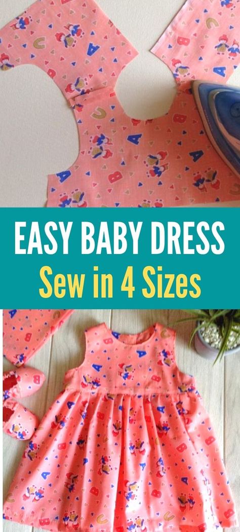 Use this free sewing pattern to sew classic style dresses for your baby or toddler. This DIY tutorial comes with free templates for four sizes to make sewing easy for any beginner seamstress. This easy sewing project will help you whip up baby dresses that can be customized according to your preference. Girl Dress Sewing Pattern, Baby Dress Diy, Baby Clothes Patterns Sewing, Baby Dress Pattern, Sewing Baby Clothes, Girls Dress Sewing Patterns, Sew Ins, Baby Dress Patterns, Costura Diy