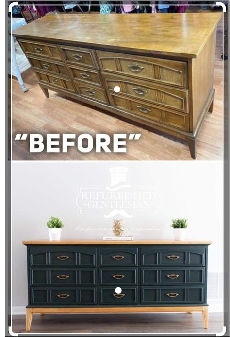 Long Dresser Redo, Dresser Buffet Repurposed, Repainted Buffet Ideas, Redone Dressers Before And After, 9 Drawer Dresser Makeover, Floating Nightstand Ideas, Buffet Dresser, Modern Floating Nightstand, Upcycled Furniture Before And After