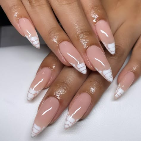 Croc Nails Almond Shape, Almond Nails With Colored French Tip, Melting French Tip Nails, Different Design French Tip Nails, Snake Skin French Tip Nails Almond, White Snake Skin French Tip Nails, Gel Nail Designs Medium Length Almond, Croc Print French Tip Nails Almond, Translucent French Tip Nails