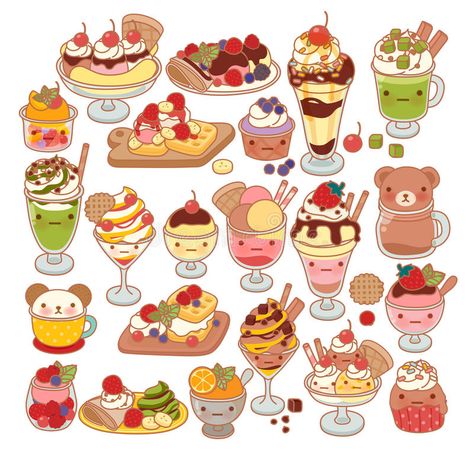 Cartoon Cupcakes, Kawaii Sweets, Desserts Drawing, Cute Ice Cream, Kawaii Dessert, Icon Cute, Images Kawaii, Doodle Icon, Kawaii Illustration